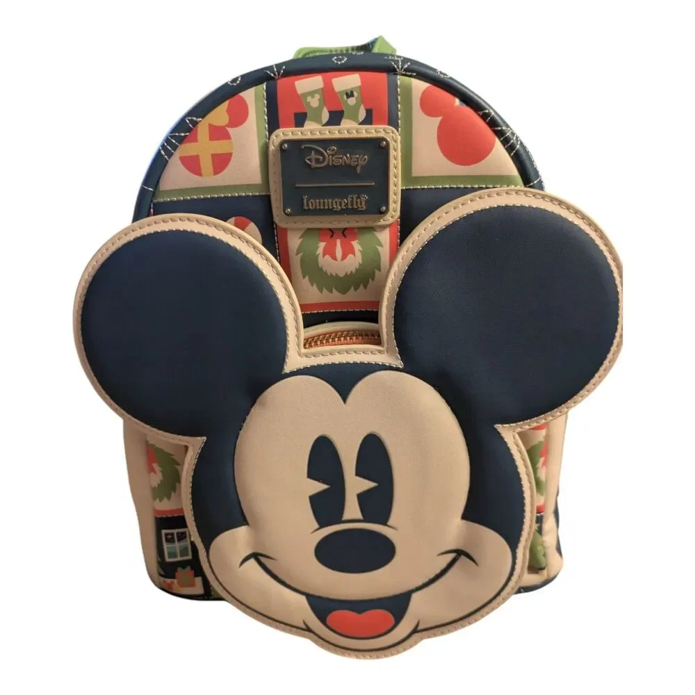 Disney Loungefly Mickey Mouse Holiday Mini Backpack Christmas Print NWT